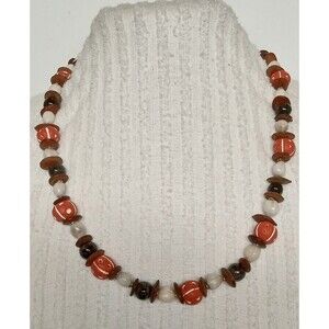 Vintage Artisan Unique Brass, Ceramic & Mixed Organic Media Necklace 24 in